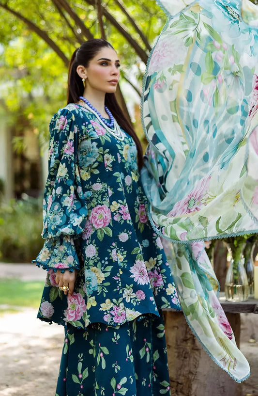 Elaf Printed Lawn Unstitched 3 Piece Suit - ECD-1B AZURE FERN - EL25PRN - Green - Summer Collection