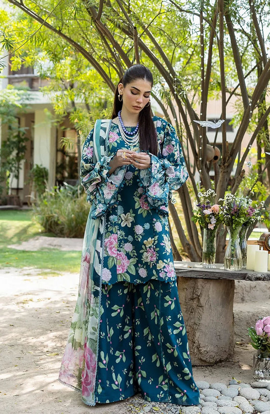 Elaf Printed Lawn Unstitched 3 Piece Suit - ECD-1B AZURE FERN - EL25PRN - Green - Summer Collection