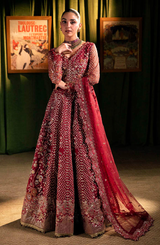 Elaf Serenade Embroidered Poly Net Unstitched 3 Piece Suit - EHM-07 - EL26SRN - Red - Formal Collection