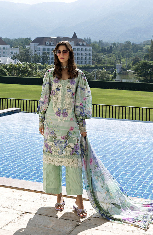 Elaf Signature Embroidered Lawn Unstitched 3 Piece Suit - ESA-6B Eveline Whsiper - EL26EM - Green - Luxury Collection