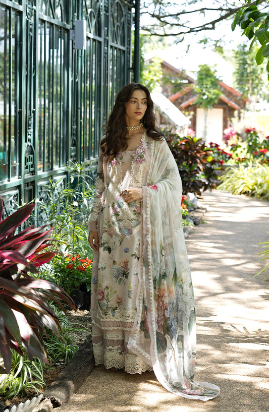 Elaf Signature Embroidered Lawn Unstitched 3 Piece Suit - ESA-4A Tuscan Fairy - EL26EM - White - Luxury Collection