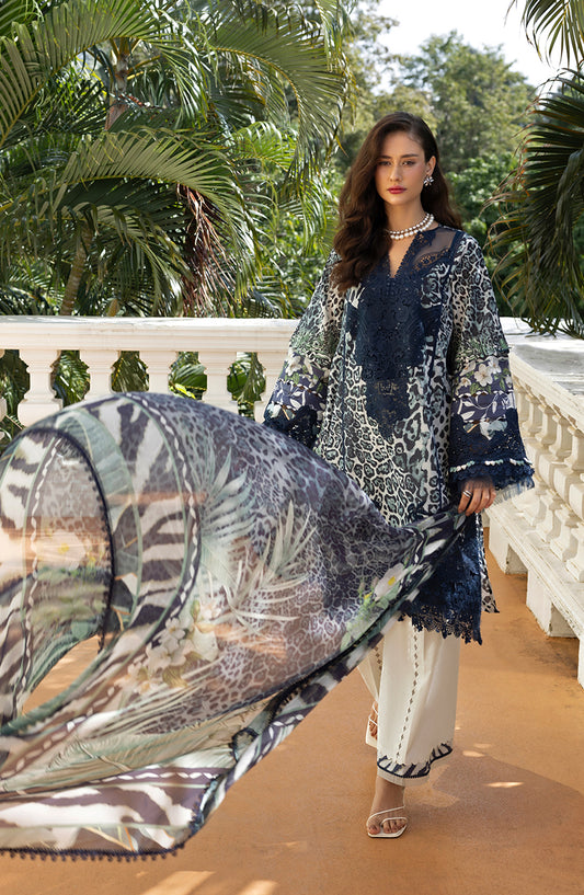 Elaf Signature Embroidered Lawn Unstitched 3 Piece Suit - ESA-3B Victorian Muse - EL26EM - Blue - Luxury Collection