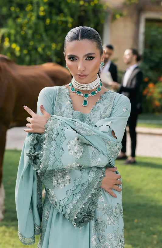 Elaf Luxury Embroidered Karandi Unstitched 3 Piece Suit - EWK-7A MINTFROST - EL25WNL - Blue - Winter Collection