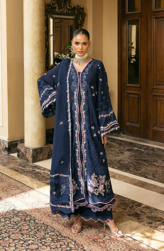 Elaf Luxury Embroidered Karandi Unstitched 3 Piece Suit - EWK-6B AMBER HAZE - EL25WNL - Blue - Winter Collection