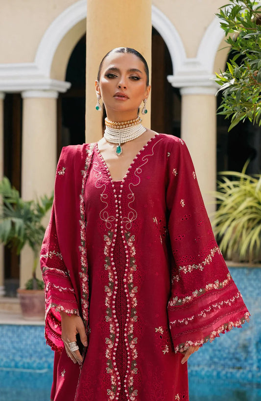 Elaf Luxury Embroidered Karandi Unstitched 3 Piece Suit - EWK-6A VELVROSE - EL25WNL - Red - Winter Collection
