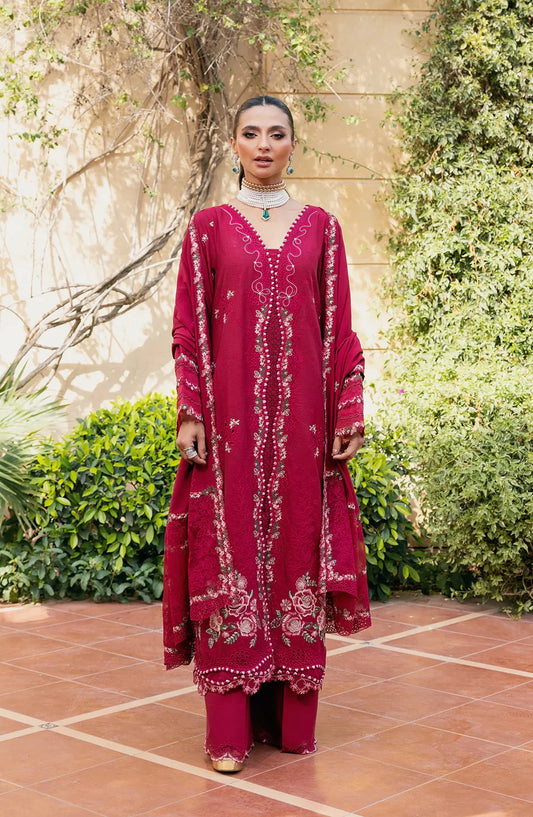 Elaf Luxury Embroidered Karandi Unstitched 3 Piece Suit - EWK-6A VELVROSE - EL25WNL - Red - Winter Collection