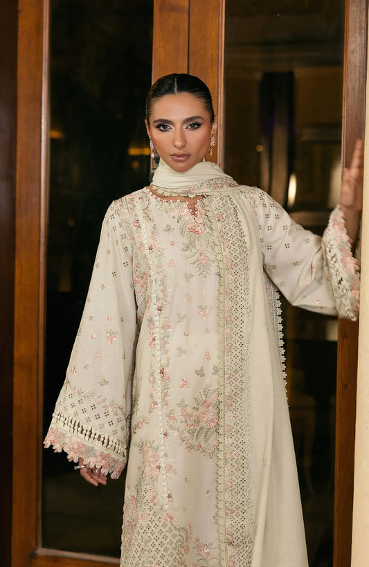 Elaf Luxury Embroidered Karandi Unstitched 3 Piece Suit - EWK-5A PEARLOSA - EL25WNL - Off White - Winter Collection