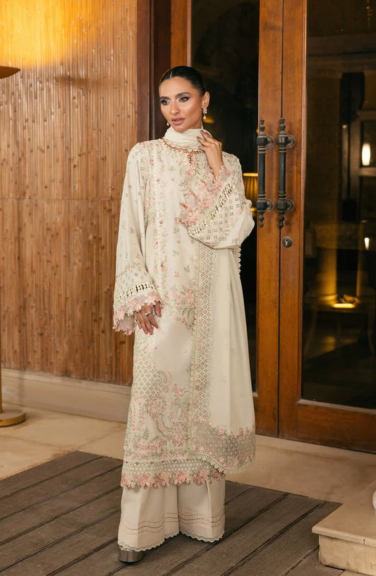 Elaf Luxury Embroidered Karandi Unstitched 3 Piece Suit - EWK-5A PEARLOSA - EL25WNL - Off White - Winter Collection