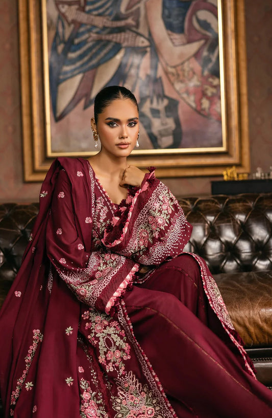 Elaf Luxury Embroidered Karandi Unstitched 3 Piece Suit - EWK-4B CRIMSONELLE - EL25WNL - Red - Winter Collection