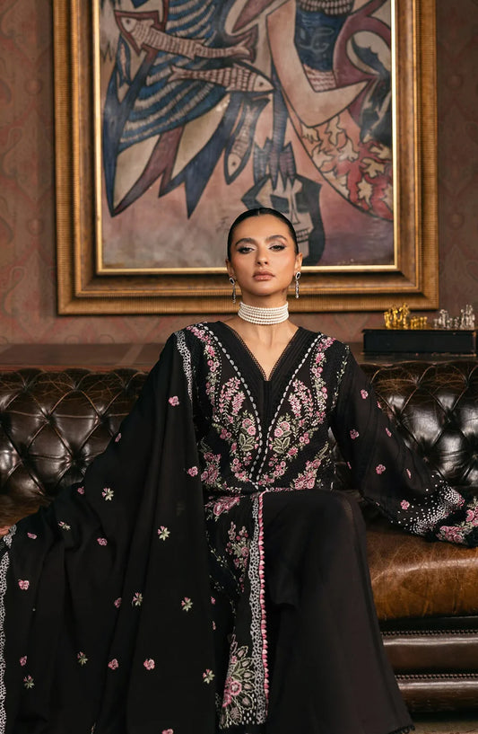 Elaf Luxury Embroidered Karandi Unstitched 3 Piece Suit - EWK-4A NIGHTBELLE - EL25WNL - Black - Winter Collection
