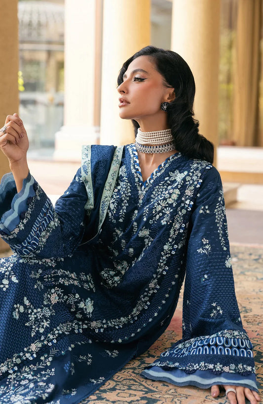 Elaf Luxury Embroidered Karandi Unstitched 3 Piece Suit - EWK-3B AQUELUNE - EL25WNL - Blue - Winter Collection