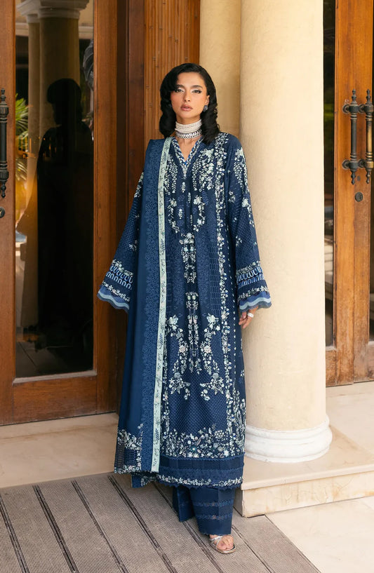 Elaf Luxury Embroidered Karandi Unstitched 3 Piece Suit - EWK-3B AQUELUNE - EL25WNL - Blue - Winter Collection