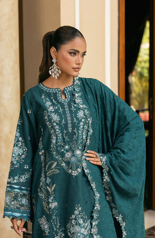 Elaf Luxury Embroidered Karandi Unstitched 3 Piece Suit - EWK-2A FIORENNE - EL25WNL - Green - Winter Collection