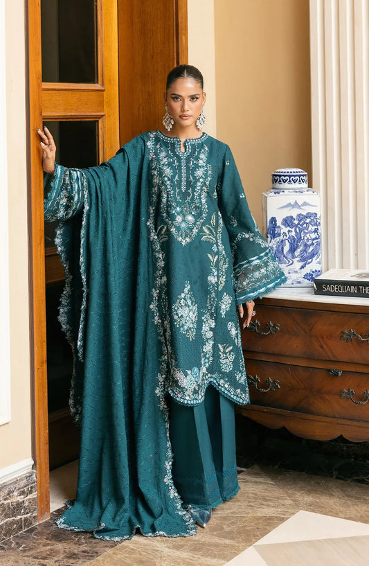 Elaf Luxury Embroidered Karandi Unstitched 3 Piece Suit - EWK-2A FIORENNE - EL25WNL - Green - Winter Collection