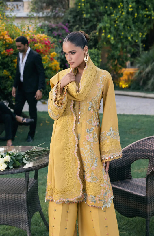 Elaf Luxury Embroidered Karandi Unstitched 3 Piece Suit - EWK-1B FLORIGOLD - EL25WNL - Yellow - Winter Collection