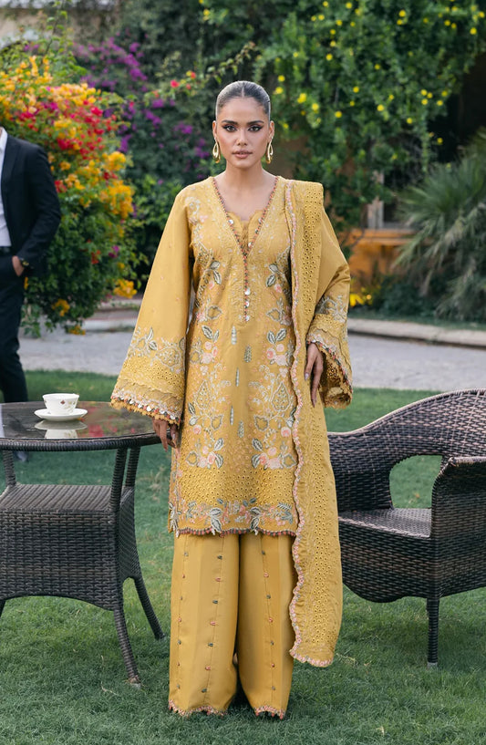 Elaf Luxury Embroidered Karandi Unstitched 3 Piece Suit - EWK-1B FLORIGOLD - EL25WNL - Yellow - Winter Collection