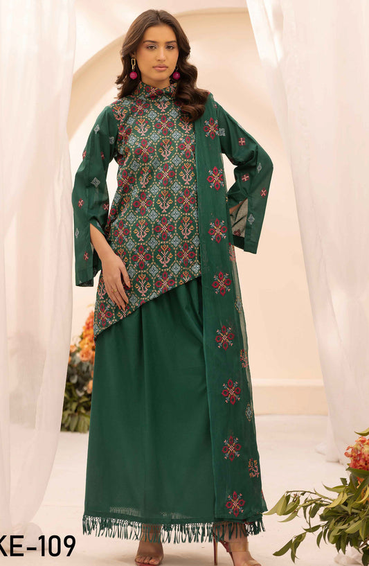 Elegance Khoobsurat by Al Karim Embroidered Lawn Unstitched 3 Piece Suit - KE-109 - AK26EGN - Green - Summer Collection