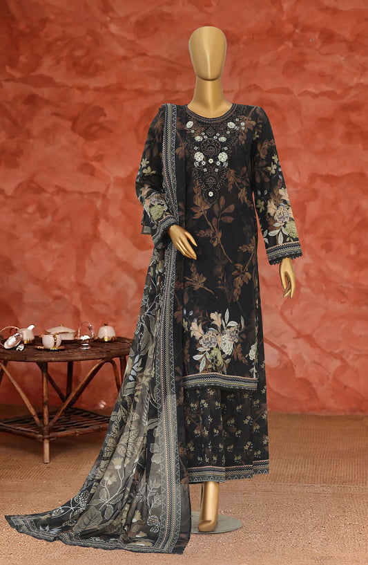 Elegant by HZ Embroidered Lawn Unstitched 3 Piece Suit - ELG-09 - HZ26EGNT - Black - Summer Collection