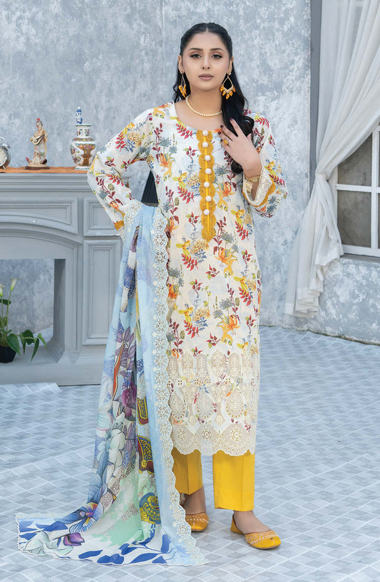 Elegant by Riaz Arts Embroidered Lawn Unstitched 3 Piece Suit - D-05 - RA26LG - Blue - Summer Collection