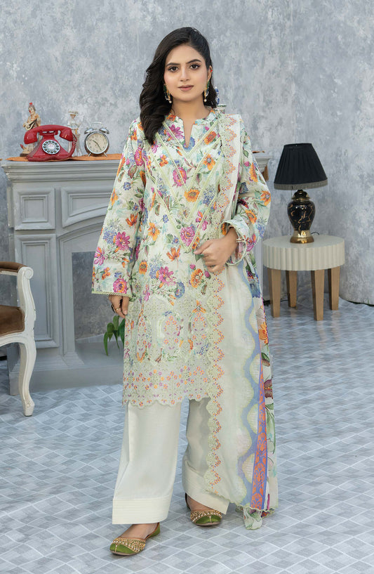 Elegant by Riaz Arts Embroidered Lawn Unstitched 3 Piece Suit - D-03 - RA26LG - Green - Summer Collection