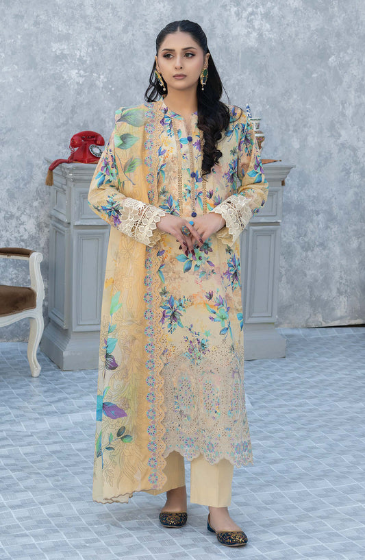 Elegant by Riaz Arts Embroidered Lawn Unstitched 3 Piece Suit - D-01 - RA26LG - Yellow - Summer Collection