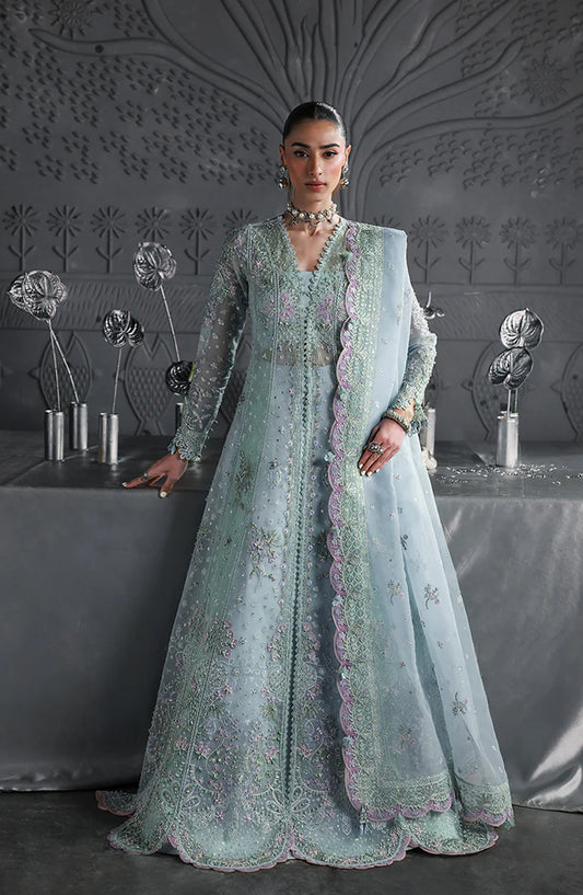 Elirah by Qalamkar Luxury Embroidered Organza Unstitched 3 Piece Suit - MF-08 SERENE AQUA - QL25ELR - Blue - Formals Collection