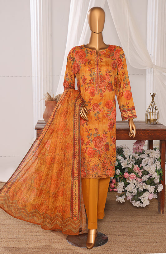 Elite by HZ Textiles Embroidered Lawn Unstitched 3 Piece Suit - ELC-810 - HZ26ELT - Orange - Summer Collection