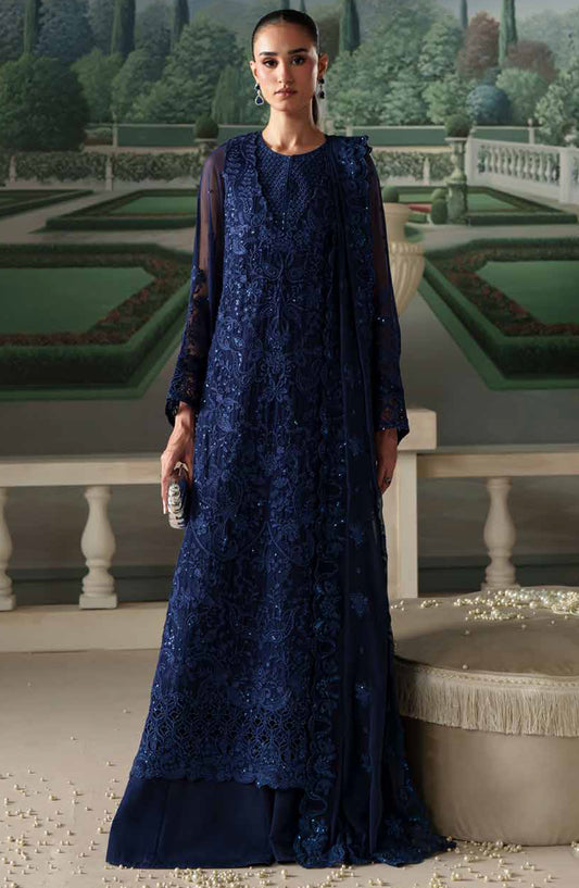 Emaan Adeel Modern Heirloom Embroidered Chiffon Unstitched 3 Piece Suit - D-3 Coralia - ED26MH - Blue - Festive Collection