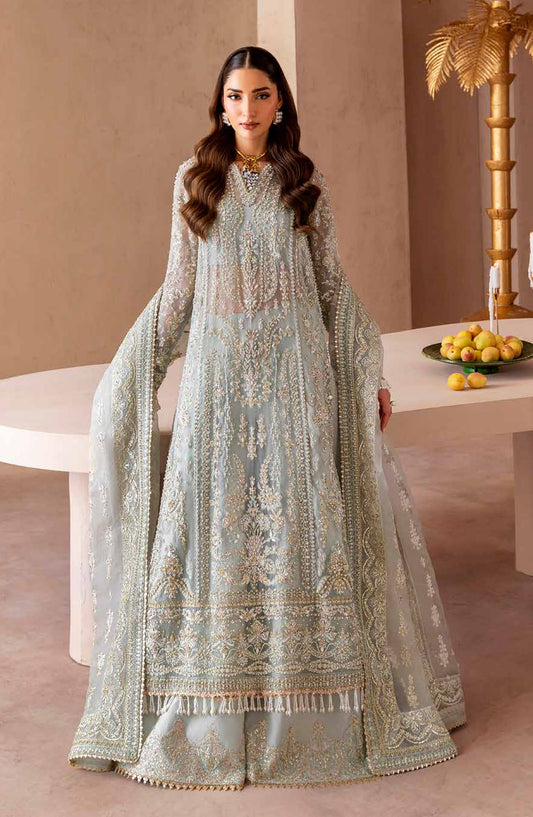 Emaan Adeel Clay and Couture Embroidered Organza Unstitched 3 Piece Suit - NUVRA - ED25CC - Blue - Wedding Collection