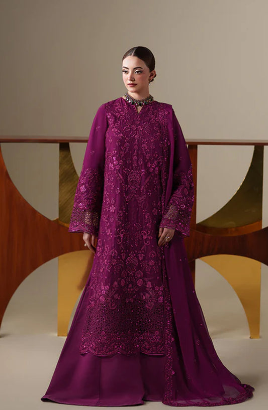 Emaan Adeel Nouvelle Embroidered Chiffon Unstitched 3 Piece Suit - 08 Thea - ED26NV - Purple - Luxury Collection