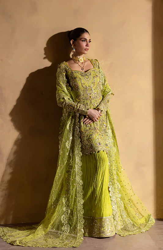 Emaan Adeel Regalia Luxury Formals Embroidered Net Unstitched 3 Piece Suit - ED25RGLF - BERYL - Green - Festive Collection