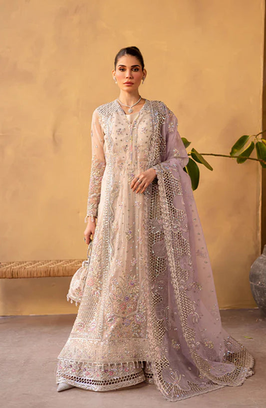 Emaan Adeel Regalia Luxury Formals Embroidered Organza Unstitched 3 Piece Suit - ED25RGLF - LUNARA - Peach - Festive Collection