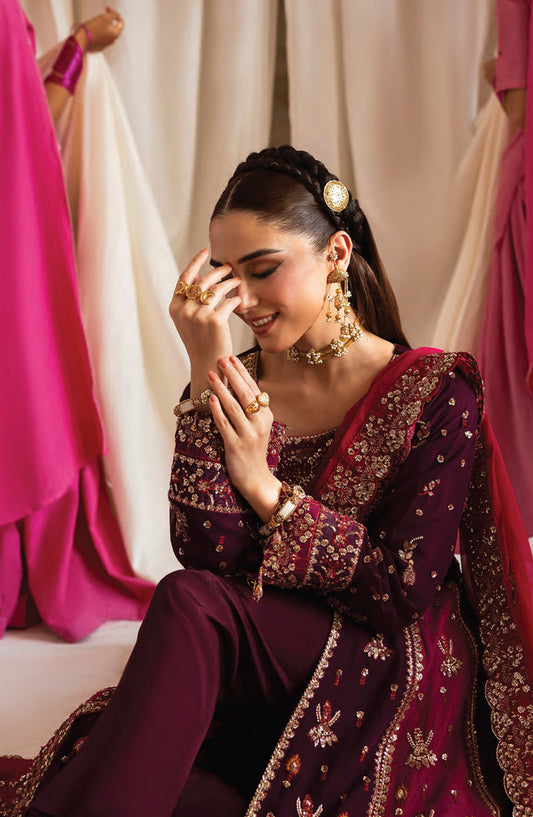 Emaan Adeel The Empress Wedding Formals Embroidered Chiffon Unstitched 3 Piece Suit - Avoria - ED25TEW - Purple - Festive Collection