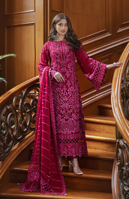 Emaan Adeel Embroidered Chiffon Unstitched 3 Piece Suit - AT-03 MAISHA - ED26FS - Pink - Festive Collection
