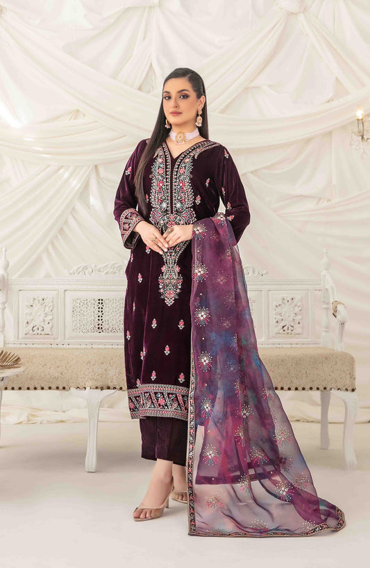 Eshqam by Tawakkal Fabrics Embroidered Velvet Unstitched 3 Piece Suit - D-5159 - TF25ESQ - Maroon - Winter Collection