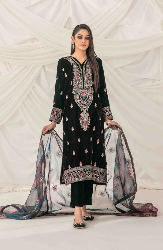 Eshqam by Tawakkal Fabrics Embroidered Velvet Unstitched 3 Piece Suit - D-5156 - TF25ESQ - Black - Winter Collection