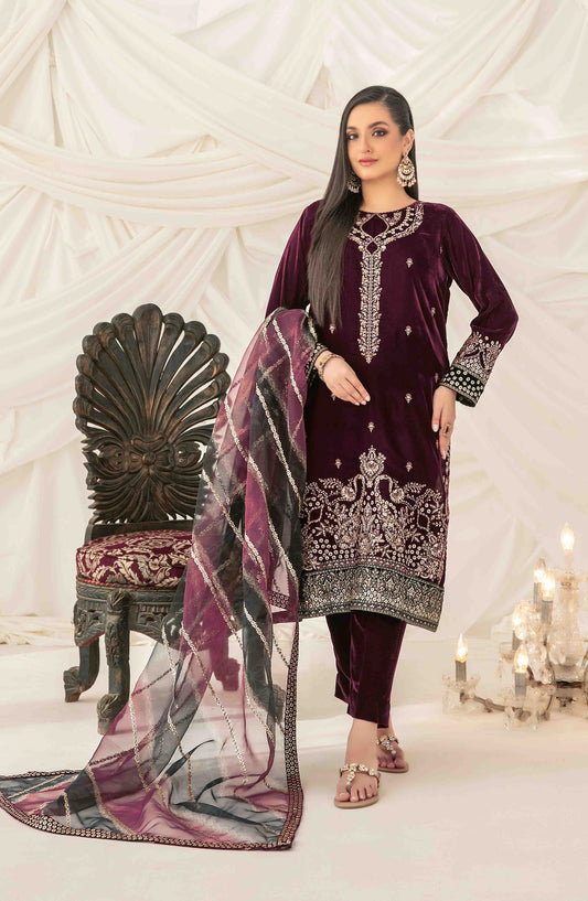 Eshqam by Tawakkal Fabrics Embroidered Velvet Unstitched 3 Piece Suit - D-5155 - TF25ESQ - Maroon - Winter Collection