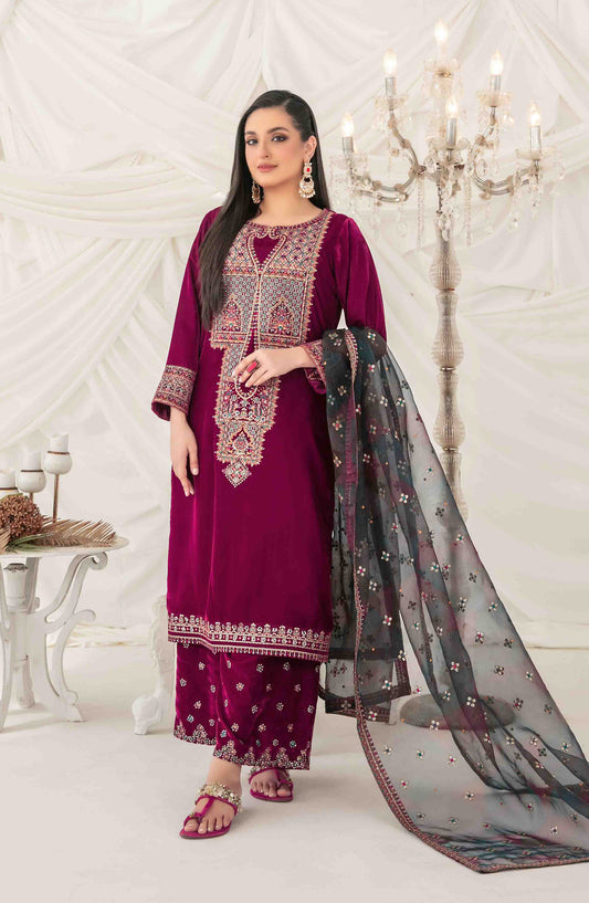 Eshqam by Tawakkal Fabrics Embroidered Velvet Unstitched 3 Piece Suit - D-5153 - TF25ESQ - Maroon - Winter Collection