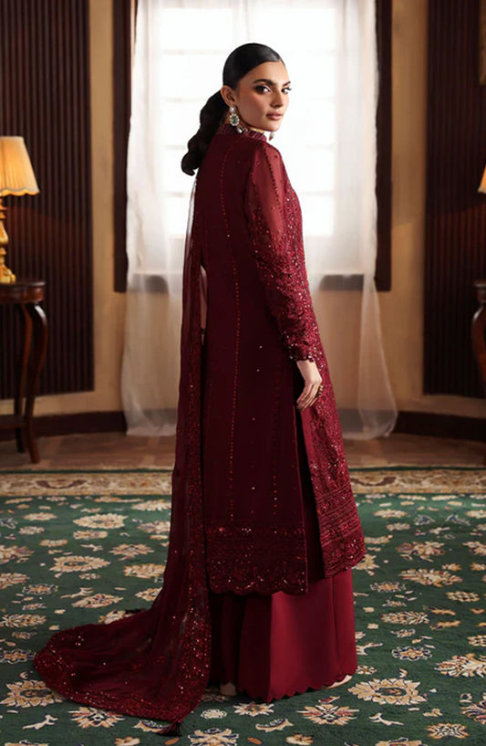 Evayna by Gulaal Embroidered Chiffon Unstitched 3 Piece Suit - Vezeen - GUL25EV - Maroon - Festive Collection