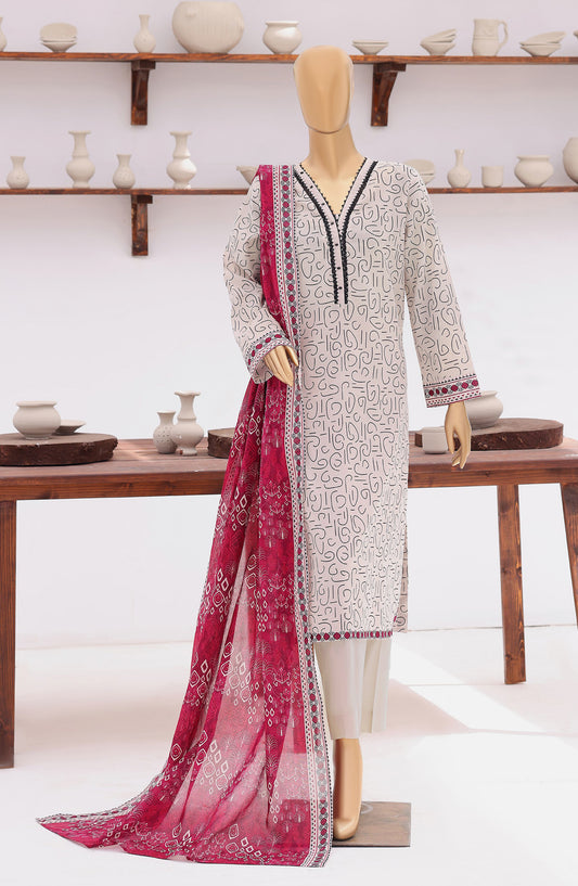 Everyday Prints by HZ Printed Lawn Unstitched 3 Piece Suit - D-04 - HZ26RDL - White - Summer Collection