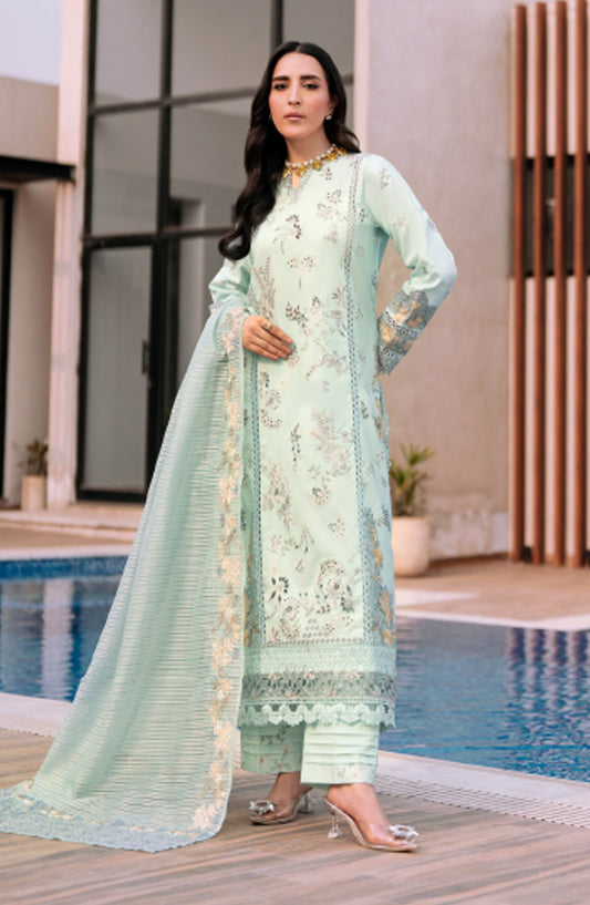 Florent Embroidered Lawn Unstitched 3 Piece Suit - FL25BVC - FL-03 - Sea Blue - Summer Collection
