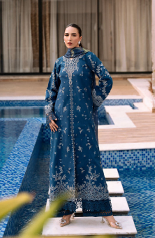 Florent Embroidered Lawn Unstitched 3 Piece Suit - FL25BVC - FL-04 - Blue - Summer Collection