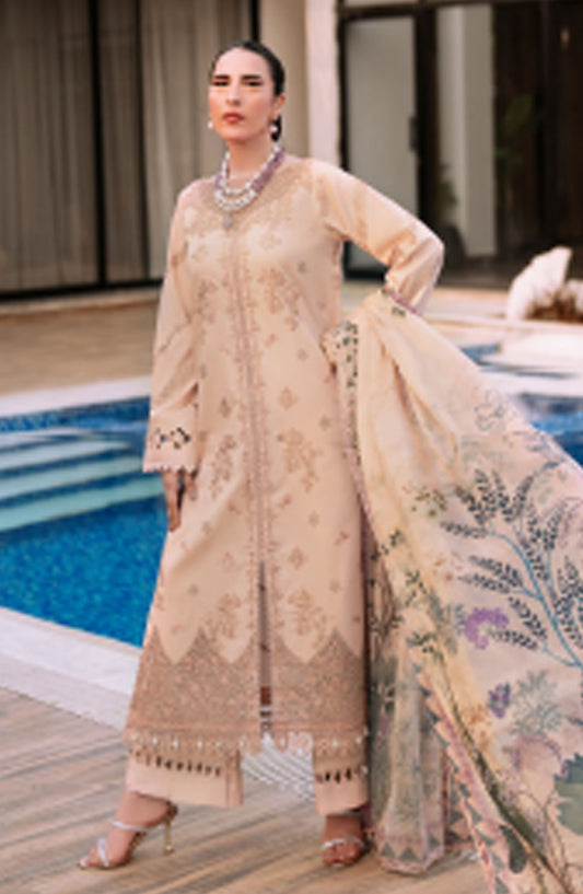 Florent Embroidered Lawn Unstitched 3 Piece Suit - FL25BVC - FL-05 - Beige - Summer Collection
