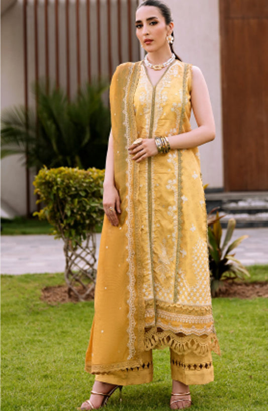 Florent Embroidered Lawn Unstitched 3 Piece Suit - FL25BVC - FL-06 - Yellow - Summer Collection