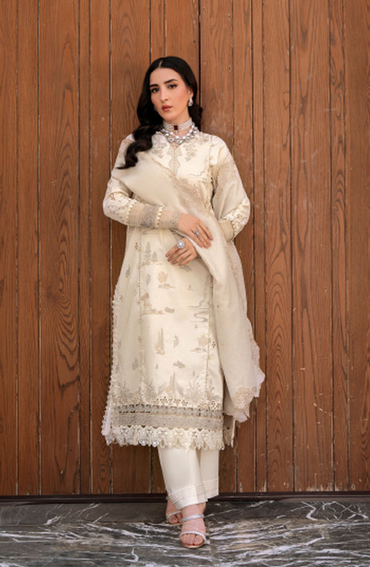 Florent Embroidered Lawn Unstitched 3 Piece Suit - FL25BVC - FL-07 - Off White - Summer Collection