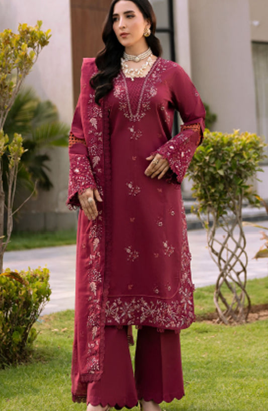 Florent Embroidered Lawn Unstitched 3 Piece Suit - FL25BVC - FL-08 - Maroon - Summer Collection