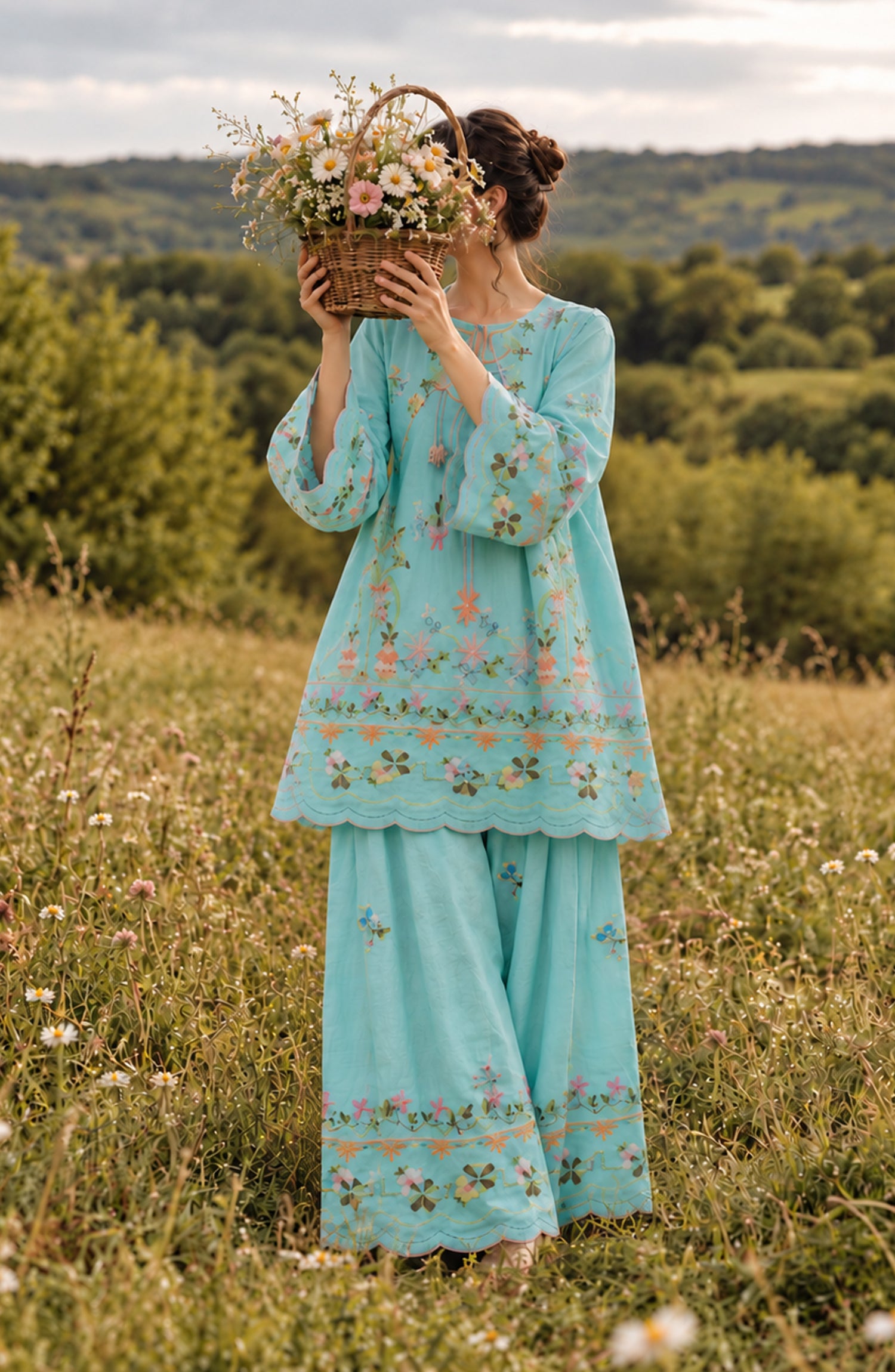 Fairy Meadous by Amna Khadija Embroidered Cotton Stitched 2 Piece Co-ord Set - AKFM-03 - AM26MED - Sky Blue - Casual Collection