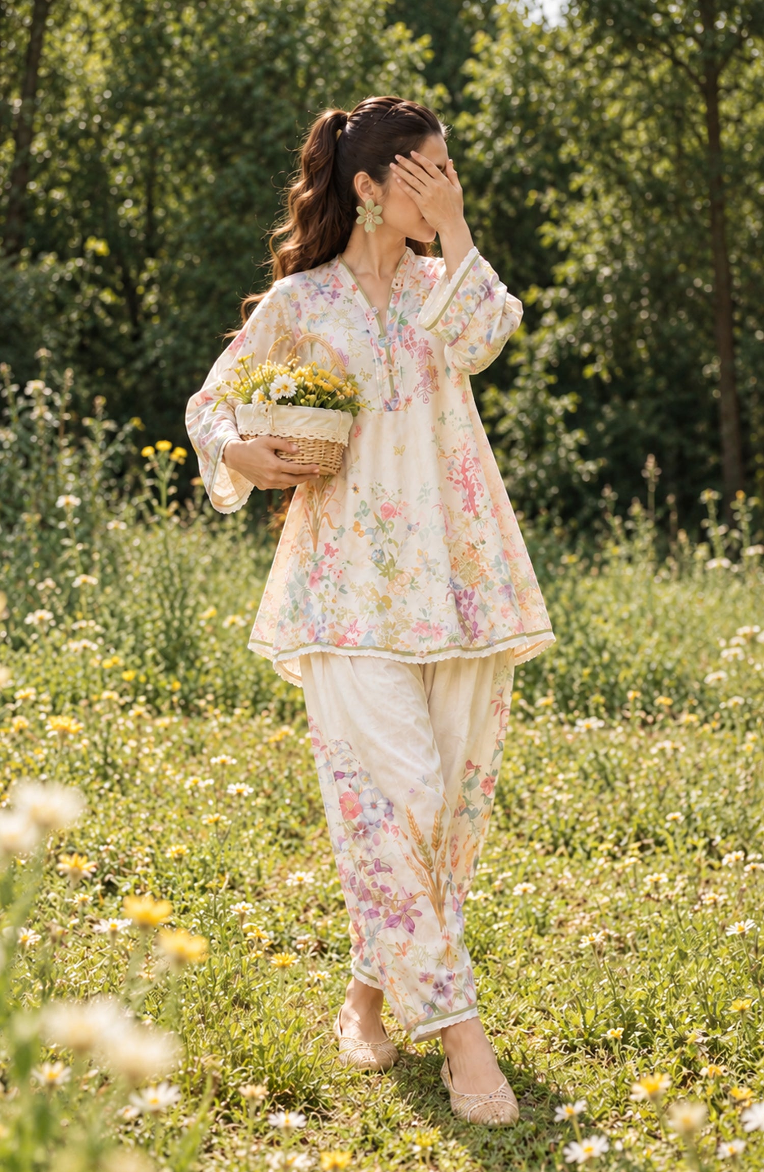 Fairy Meadous by Amna Khadija Printed Cotton Stitched 2 Piece Co-ord Set - AKFM-02 - AM26MED - Off White - Casual Collection