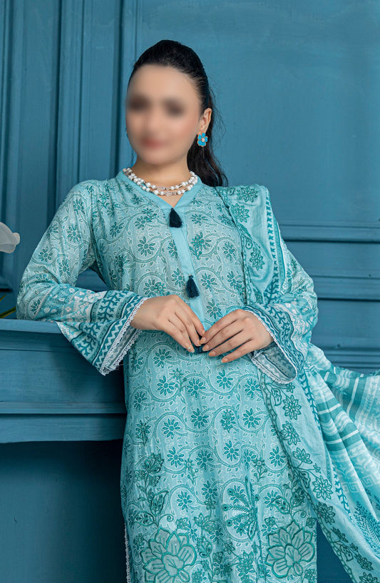 Falak Embroidered Lawn Unstitched 3 Piece Suit - Design-04 - AK25FL1 - Blue - Summer Collection
