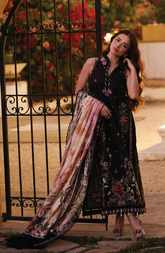 Farah Talib Aziz Luxury Embroidered Jacquard Unstitched 3 Piece Suit - FTA-03 Blanca Black - FTA26LL - Black - Summer Collection